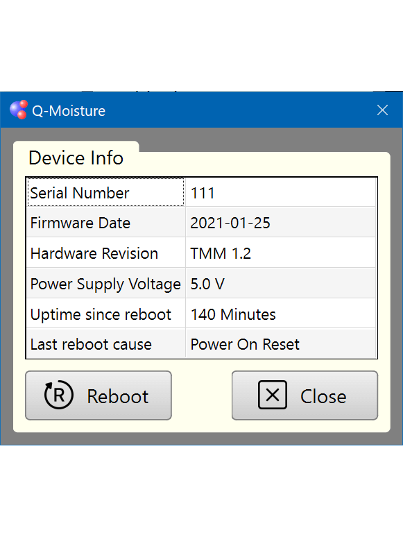 Q-Moisture Device Info Window